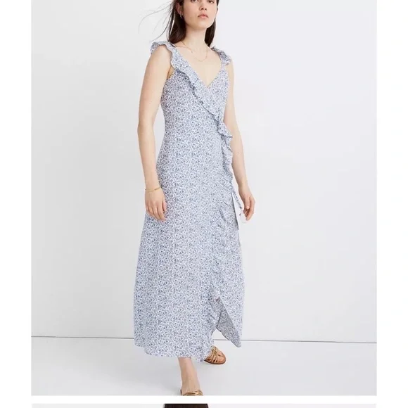 Madewell faux wrap dress with ruffle detail. Bold blue/red (perfect for the 4th) - Picture 2 of 6